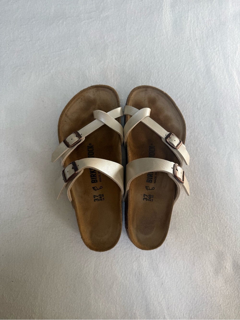 Birkenstock Mayari Champagne Leather Sandals - Women's Adjustable Slide Size 37
